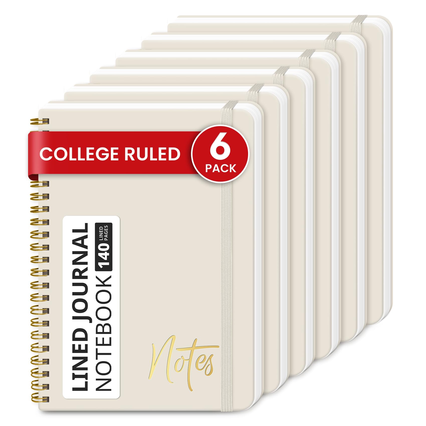 ZOTIA Cuaderno de espiral rayado para mujer, paquete de 6, diarios A5 con rayas universitarias para escribir, cuadernos de tapa dura para el trabajo, toma de notas y suministros escolares de oficina