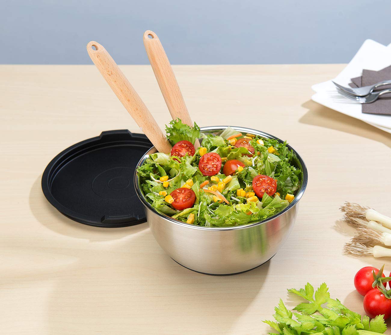 Rosenstein & Söhne Reibe: 22-teiliges Premium-Rührschüssel-Set mit 6 Reibeaufsätzen und Deckeln (Schüssel mit Deckel, Edelstahl Schüssel mit Deckel, Topf)
