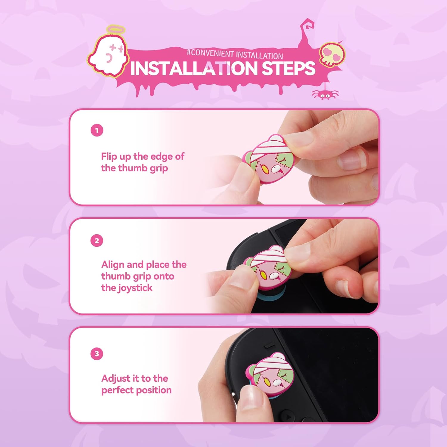 GeekShare Joystick Caps Compatible with Switch 2 - Anti-Slip Thumb Grip Caps - 4PCS Silicone Analog Cover Cute Character Thumbstick Grips for Switch 2025, Patch Moe Doll - Image 8