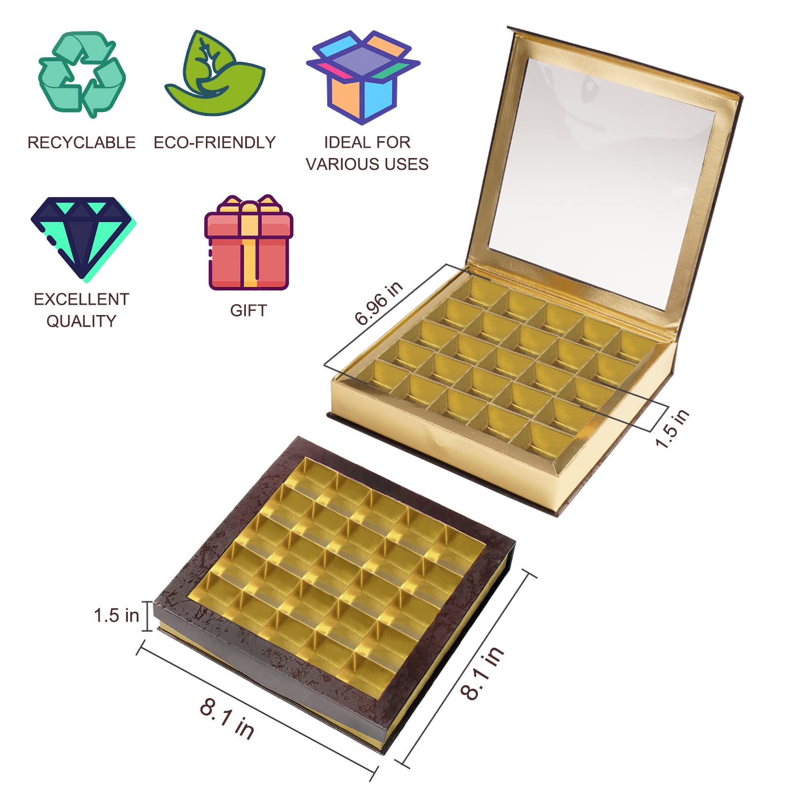 Pralinenschachteln, leere Geschenkbox, groß mit Fenster, Luxus-Kuchen-Präsentationsbox, Süßigkeitenboxen leer für Geburtstag, Vatertag, Muttertag (2 Stück/Packung)