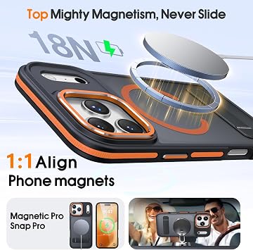 iPhone 17 Pro用 ミスケースMagSafe対応軍用グレードの落下防止/スリム半透明マット/傷防止/滑り止め保護バンパーカバー/オレンジ/iPhone17Pro用