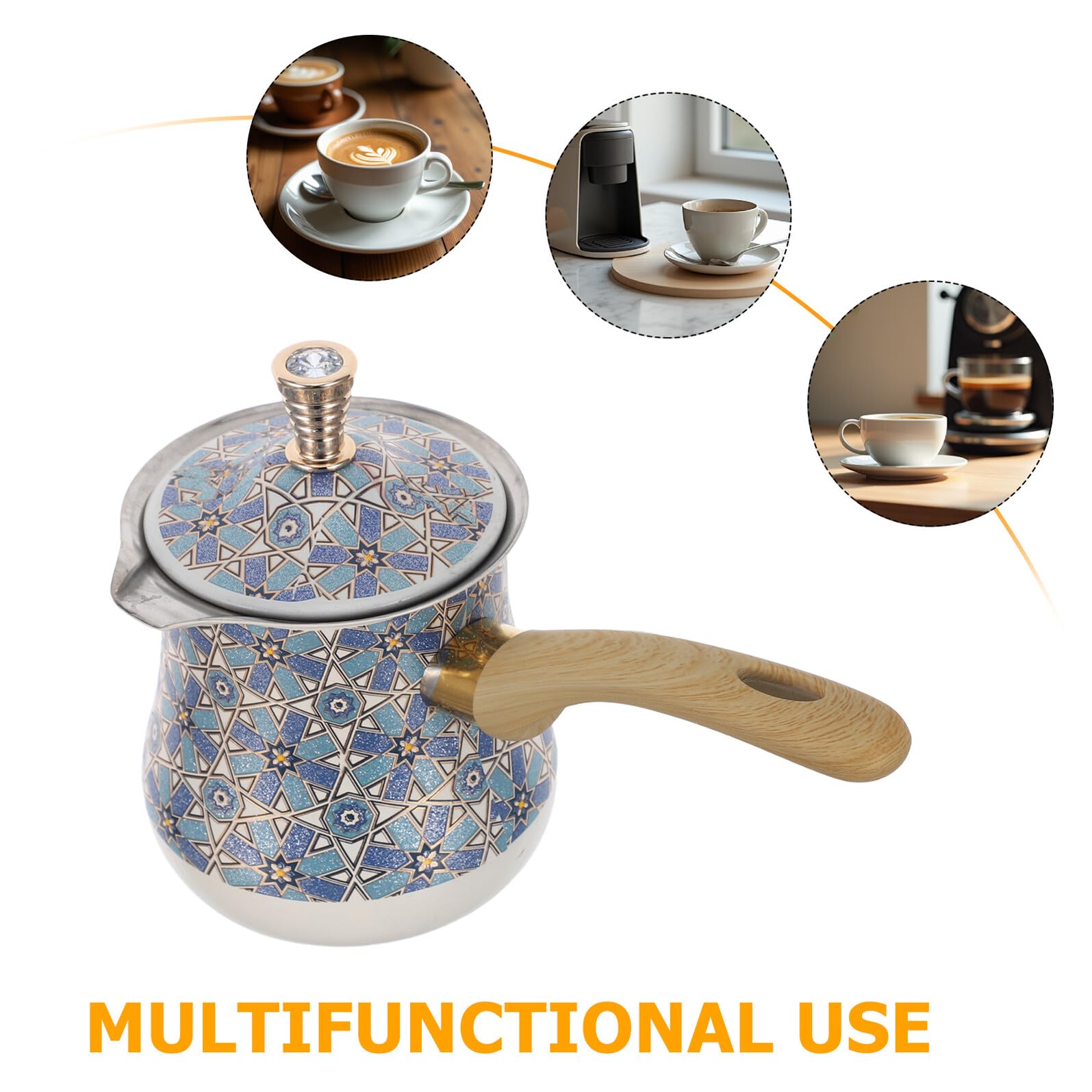 VICASKY Caffettiera Turca in Acciaio Inox 720 Ml, Macchina per Caffè Turco e Scaldalatte da Fornello, con Manico in Legno, Compatibile Induzione, per Uso Domestico e Preparazione Caffè