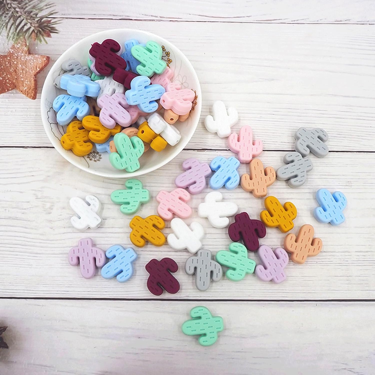 30PCS Multicolor Cactus-Shaped Silicone Beads for DIY Crafts image 5