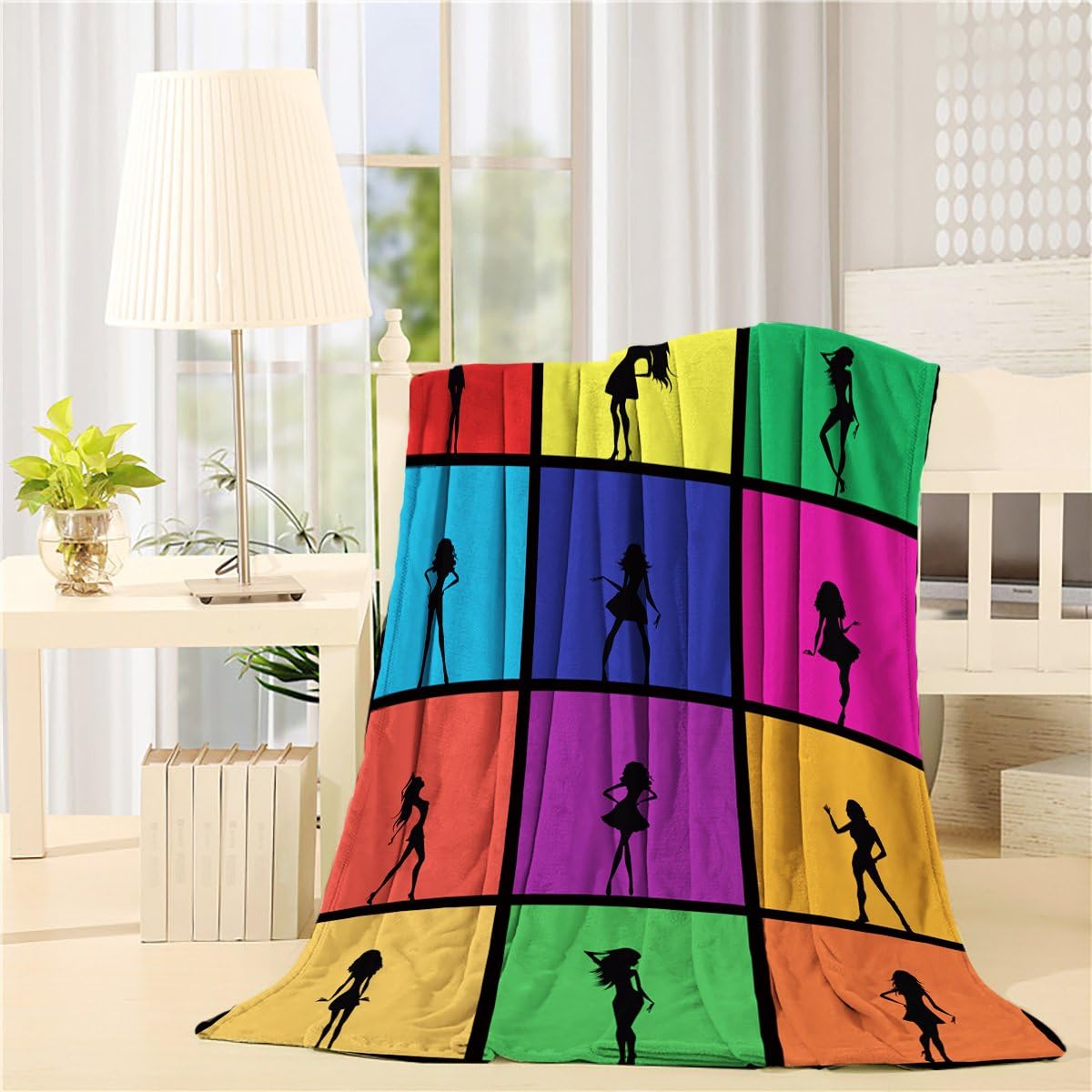 Fly Bed Blanket Girl Action Silhouettes Colorful Background