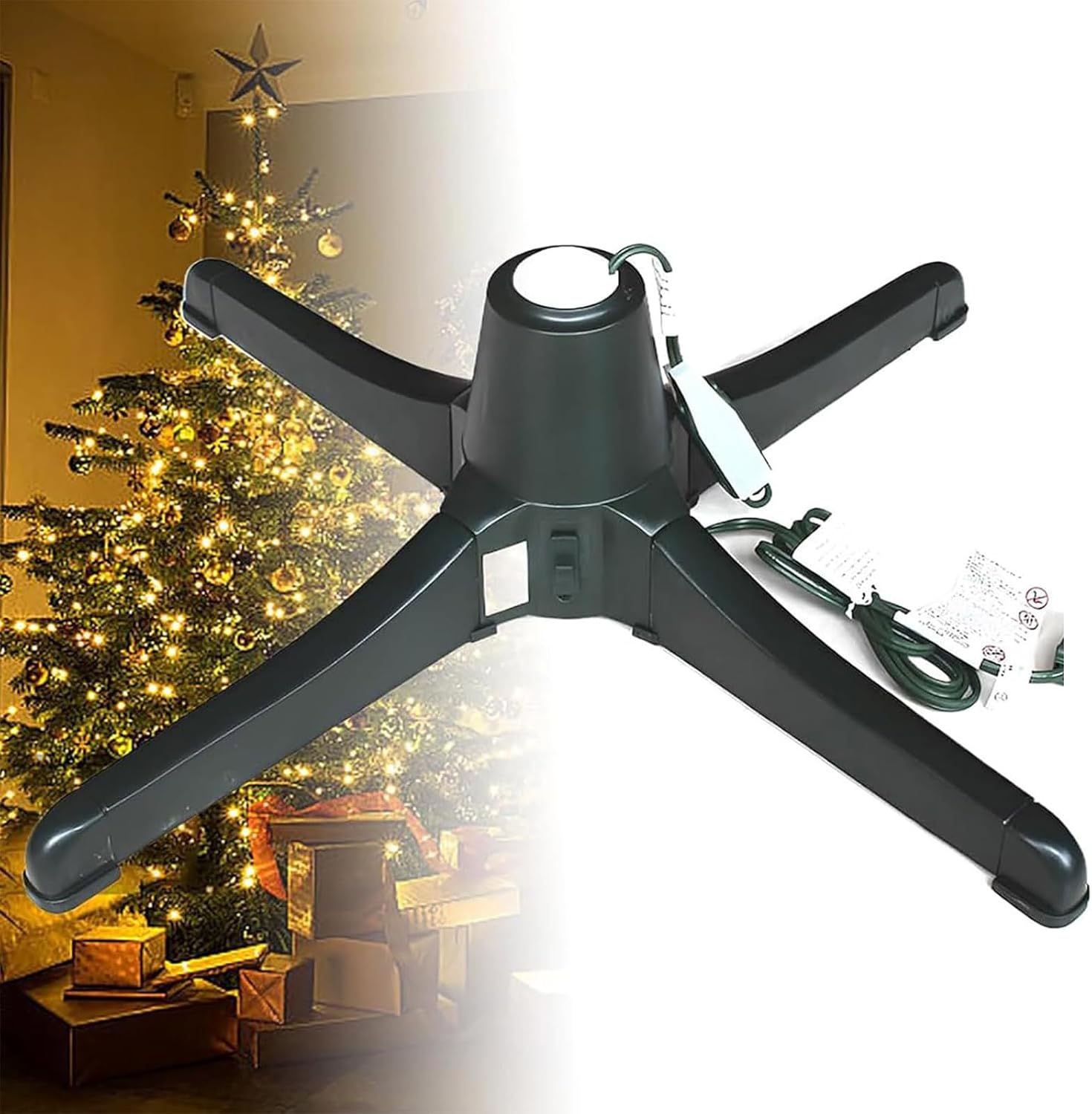 360° Rotating Christmas Tree Stand, Christmas Tree Stand, Adjustable Electric Artificial Holiday Tree Holder for Up to 7.5ft and 80 pounds Trees,Metal Adjustable Portable Christmas Tree Stand