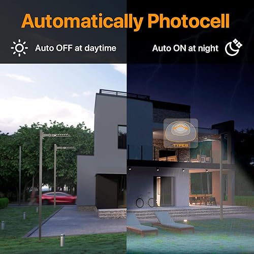 Miniatura 10 de Demilare Paquete de 2 luces LED de estacionamiento de 300 W, montaje de brazo ajustable, fotocélula del atardecer al amanecer, luz de área comercial