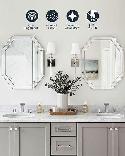 Miniatura 10 de WOWOW Grifo de baño en cascada de 3 agujeros de 8 pulgadas, grifo de lavabo de baño de dos asas, grifos de lavabo con mangueras de drenaje y