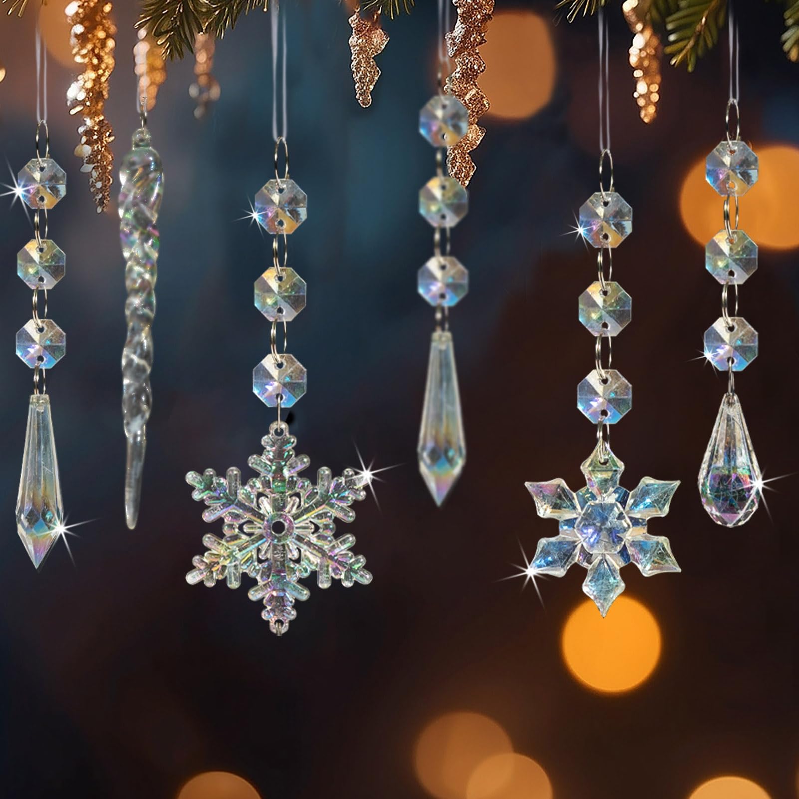 Lot de 80 décorations de Noël effet cristal irisé, flocons de neige et stalactites en acrylique, décorations à suspendre pour sapin de Noël, fêtes d'hiver, mariage, fête de thème Reine des neiges