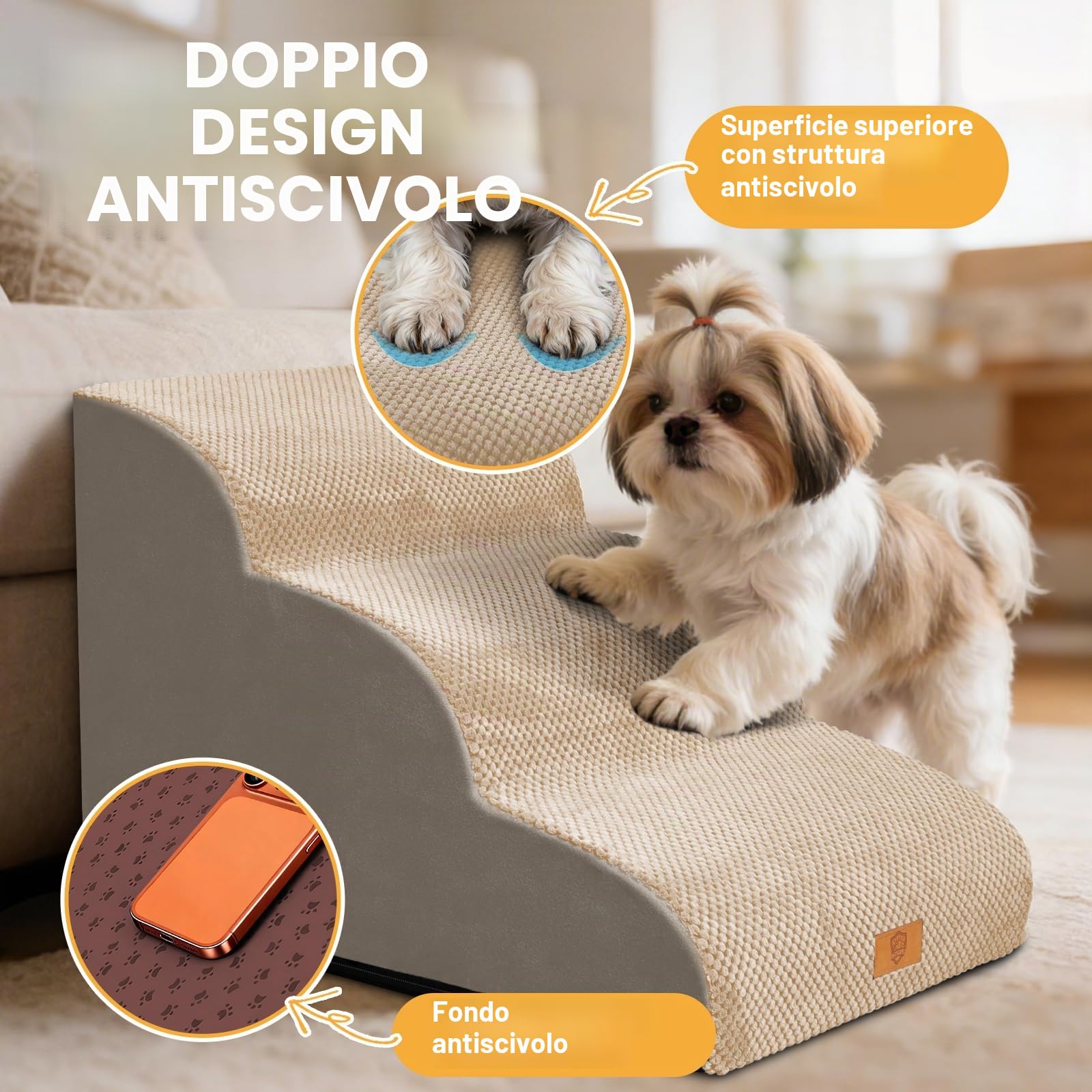 Zvonema Scala per cani di piccola taglia, impermeabile, per cani, profilassi delle lesioni, spugna di alta qualità, antiscivolo, lavabile, per divano letto, beige