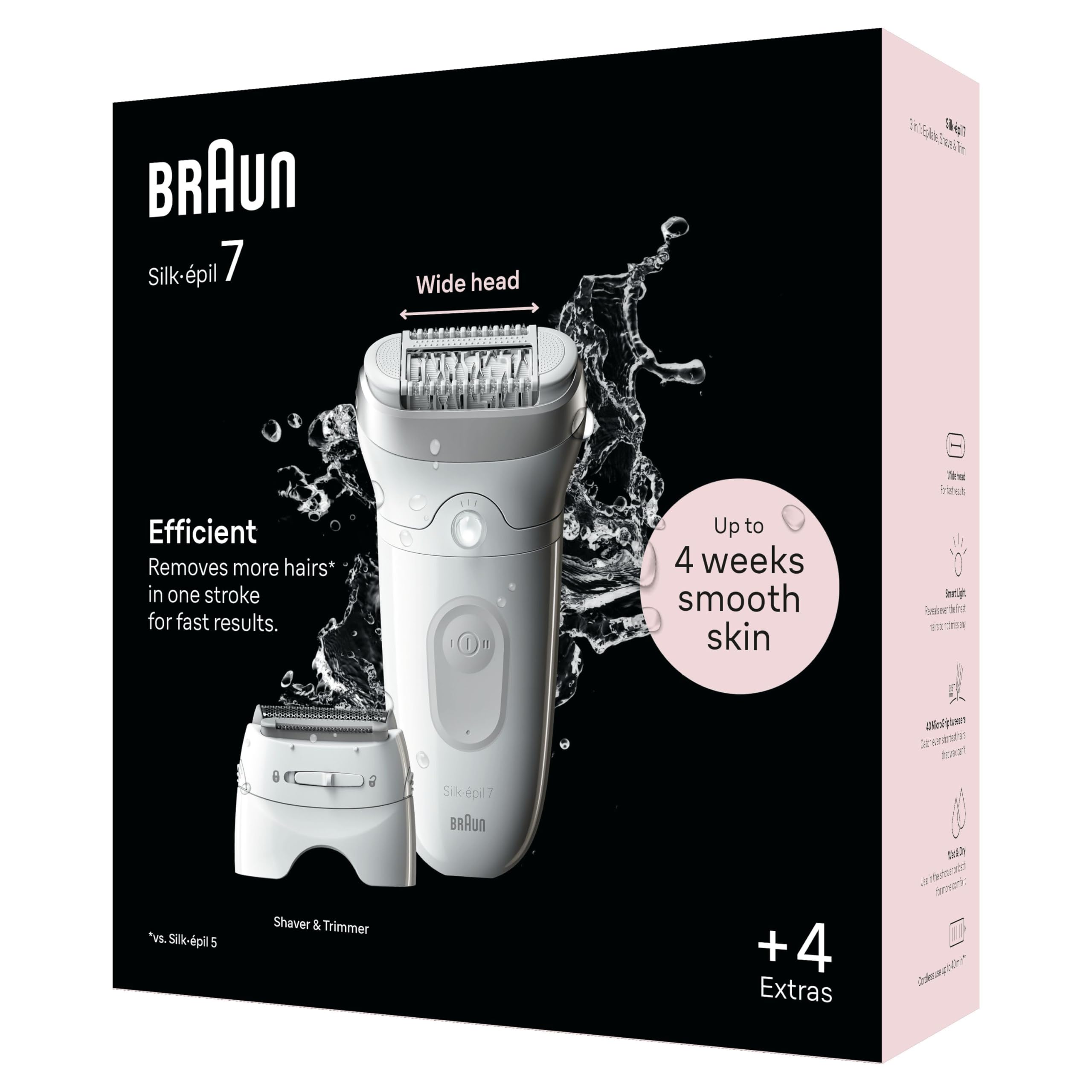 Braun Silk-épil 7 Depilatore Donna, Epilatore Elettrico Donna Con Testina Ampia Per Una Epilazione Semplice, Wet & Dry, Pelle Liscia a Lungo, 7-041, Bianco/Argento