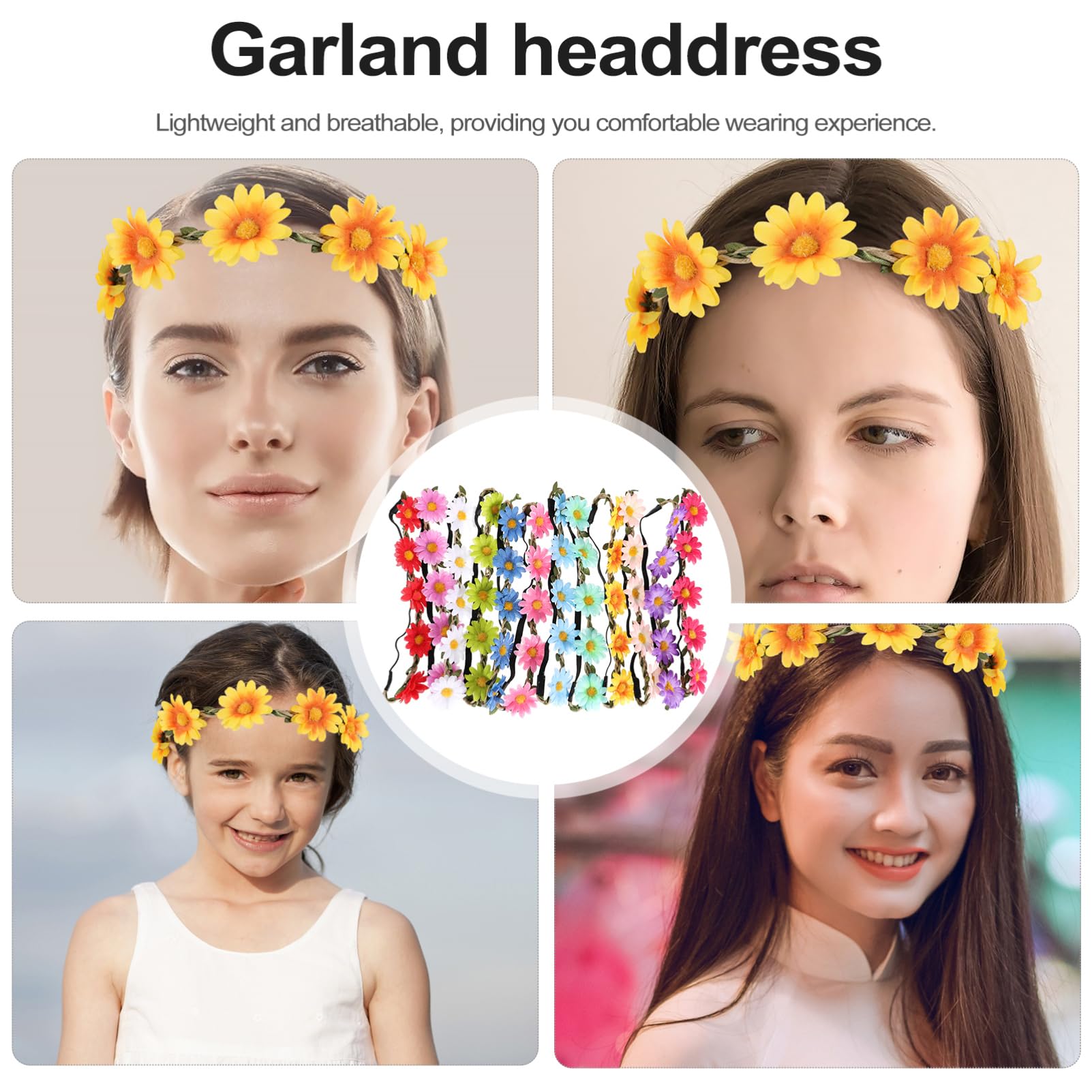 minkissy 24pezzi Ghirlanda Di Fiori Daisy Per Donne e Ragazze Accessorio Elegante Per Festival Matrimoni e Occasioni Speciali Fascia Comoda e Resistente