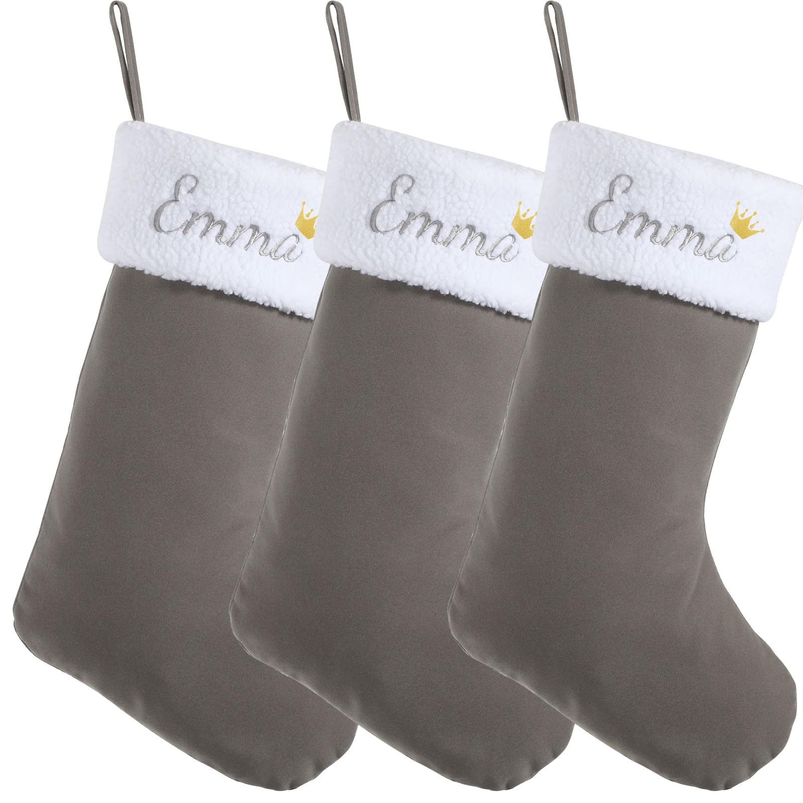 Sleeleece Personalised Christmas Stocking with Names,White Plush Embroidery Christmas Stocking,18 In Pink Velvet Xmas Stockings,Xmas Fireplace Hanging Stockings Personalised for Holiday Party Decor