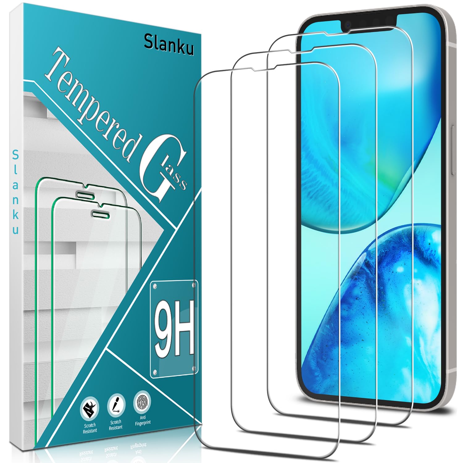 Slanku [3 Piezas Protector de Pantalla para iPhone 13 Pro Max, iPhone 14 Plus, Dureza 9H Cristal Templado, Anti-Rasguños, Anti-Huellas, Sin Burbujas, Fácil de Instalar