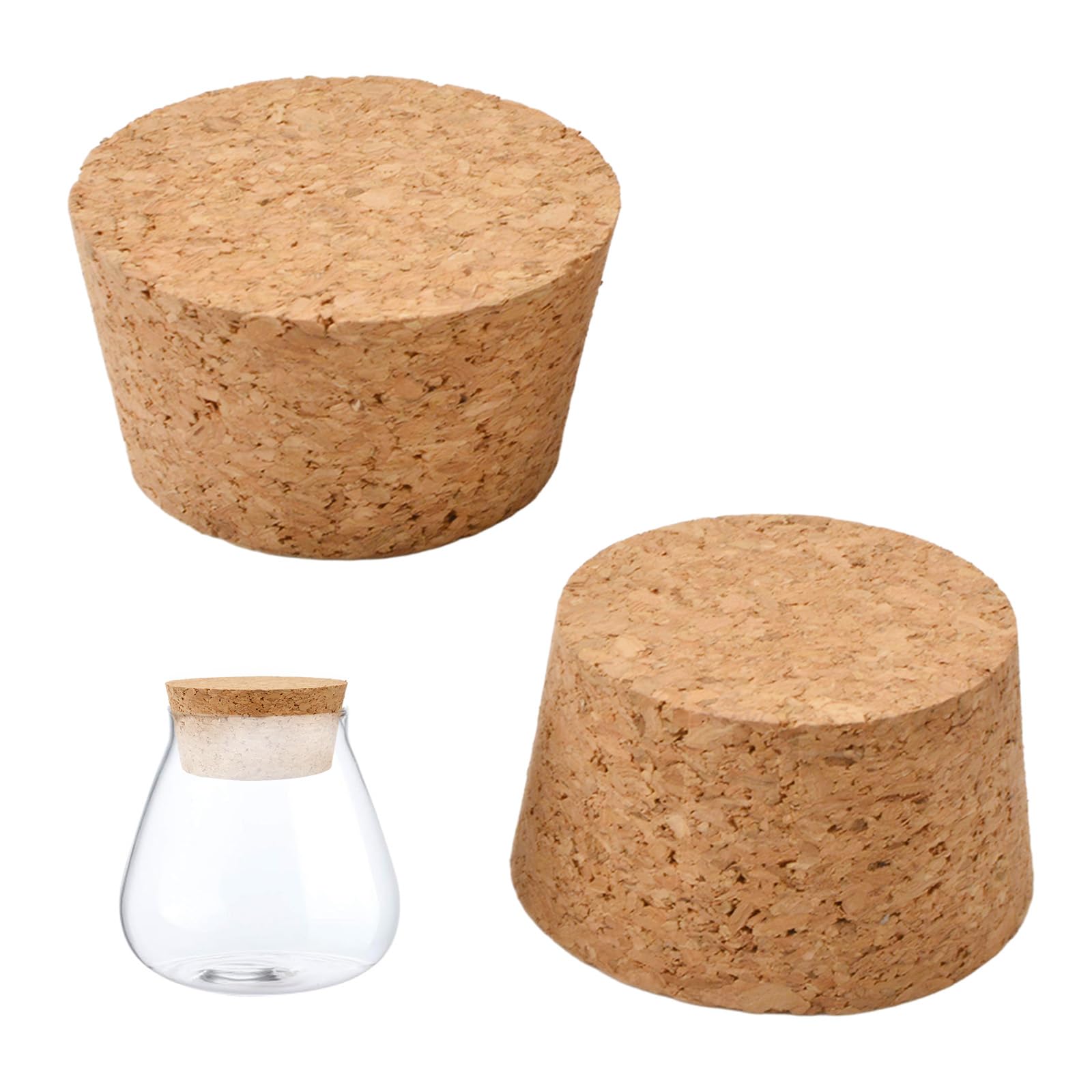 INCREWAY Tapered Cork Stoppers, Natural Wood Plug for Bottle Sealing, Lab Flask Wine Jug Carboy, DIY Craft Jar Lid for 54-62mm Opening, 2pcs — image 1