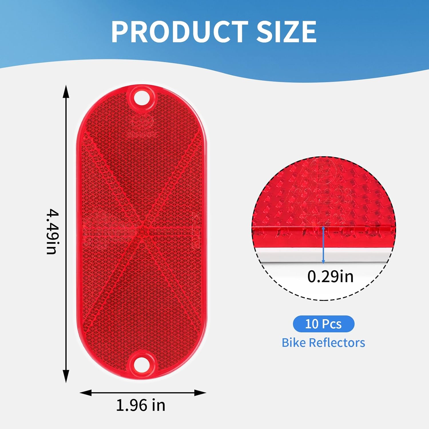 10 Pack Oval Reflectors Red Self Adhesive Or Drill Mount Quick Mount for Driveway Fence Gate Posts Trailers Safety Reflectors Automobiles Boats Mailboxes Reflector