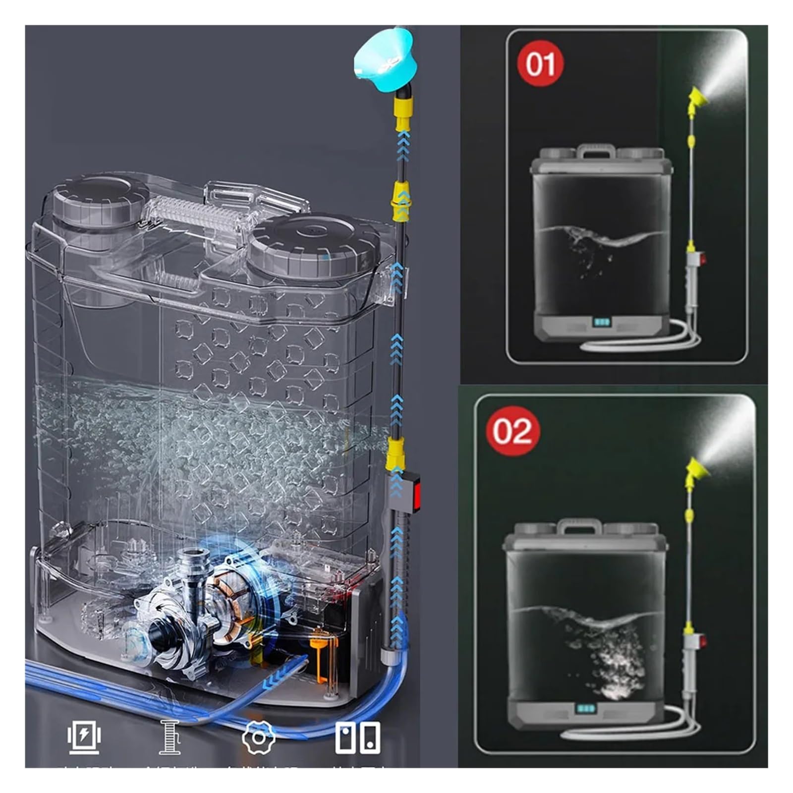 Pulverizador eléctrico de mochila, nebulizador de pulverización de alta presión con batería de litio, herramientas de jardín for agricultura agrícola con agitación ,Multifunción(12A With stirring)