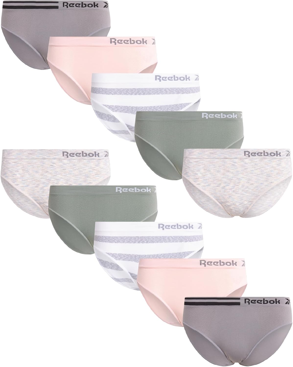 Reebok Womens Bikini Underwear - 10 Pack Stretch Performance Briefs Bikini Panties - Seamless Underwear for Women (Size S-XL)