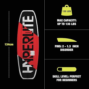 Hyperlite Motive Wakeboard + Frequency Bindings Wakeboard Package - Perfect for Beginner to Intermediate Riders - Board Size (134 cm)