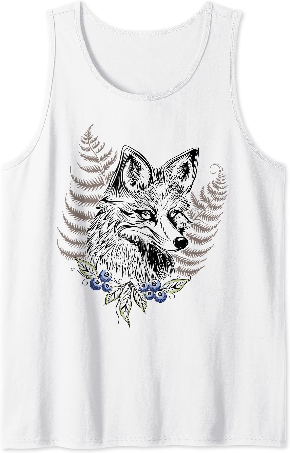 Wild Fox Art with Fern and Blueberries Fox for Animal Lovers Tank Top