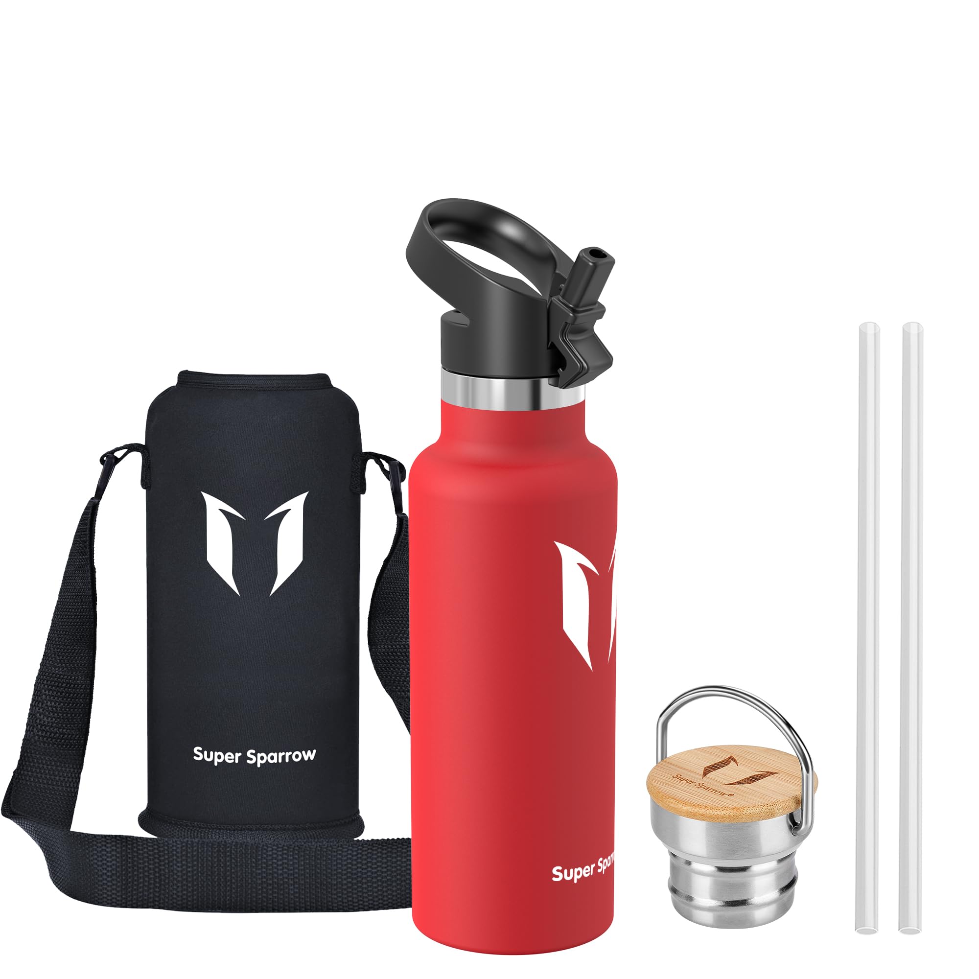 Super Sparrow Borraccia Termica - Bottiglia Termica Senza Perdite - 350ml/500ml/620ml/750ml/1L - Senza BPA Borracce Bambini - Per Scuola, Sport, Campeggio, Palestra, Ciclismo - Con 2 Tappi