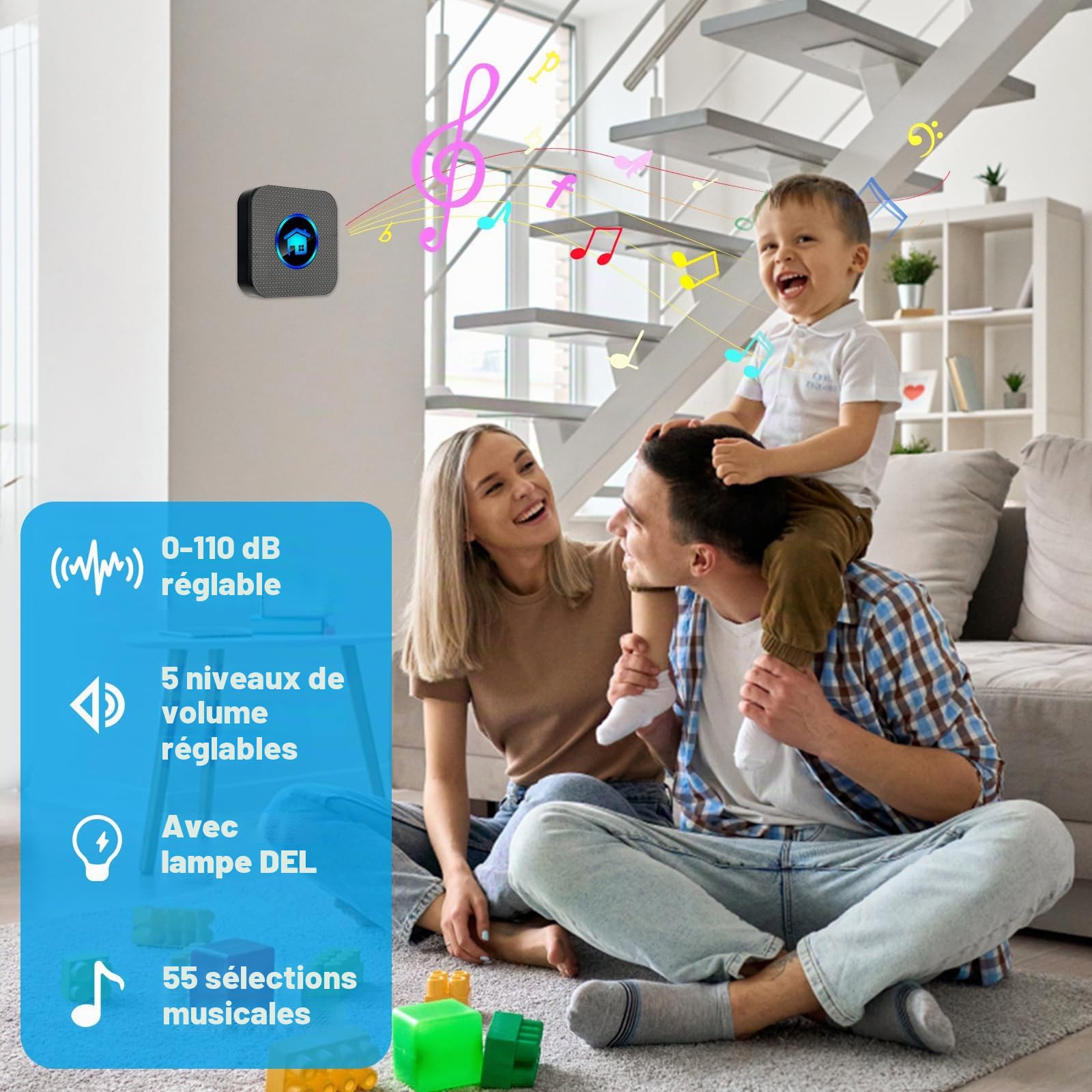 VFANDV Sonnette sans Fil, Mini Sonnette de Porte IP65 Exterieur Étanche Carillon,5 Niveaux Volumes 55 Mélodies pour Maison, Hôtel
