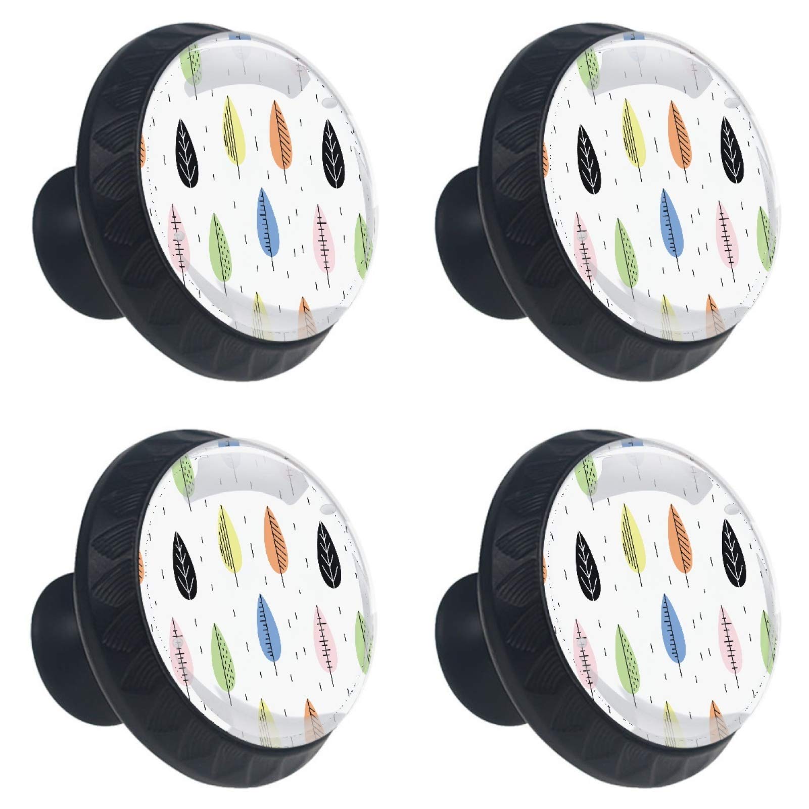 Boutons de tiroir en verre motifs feuilles d'automne x4 avec vis incluses