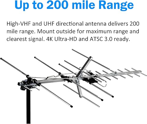 Miniatura 2 de Five Star - Antena de TV para exteriores, Yagi satélite HD con hasta 200 millas de alcance, colocación en ático o techo, antena OTA digital de largo