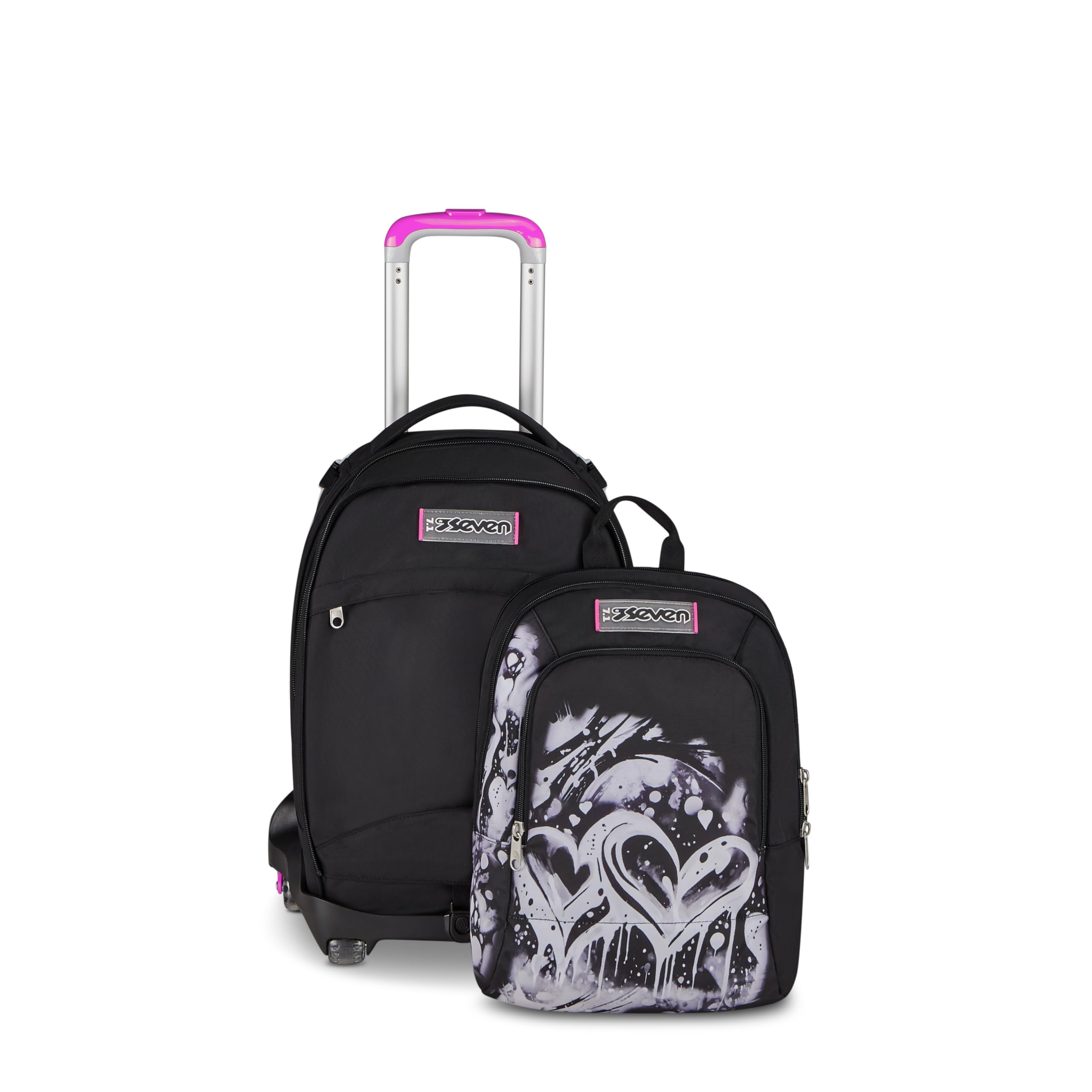 Seven Trolley Scuola Jack 8 Ruote Detach PLUMPY LINE GIRL, Nero, 43 L, Scomponibile, Zainetto staccabile, 4 in 1, Cross-over System, Tasche multifunzione, Scuola elementare e media, Bambini, Ragazzi