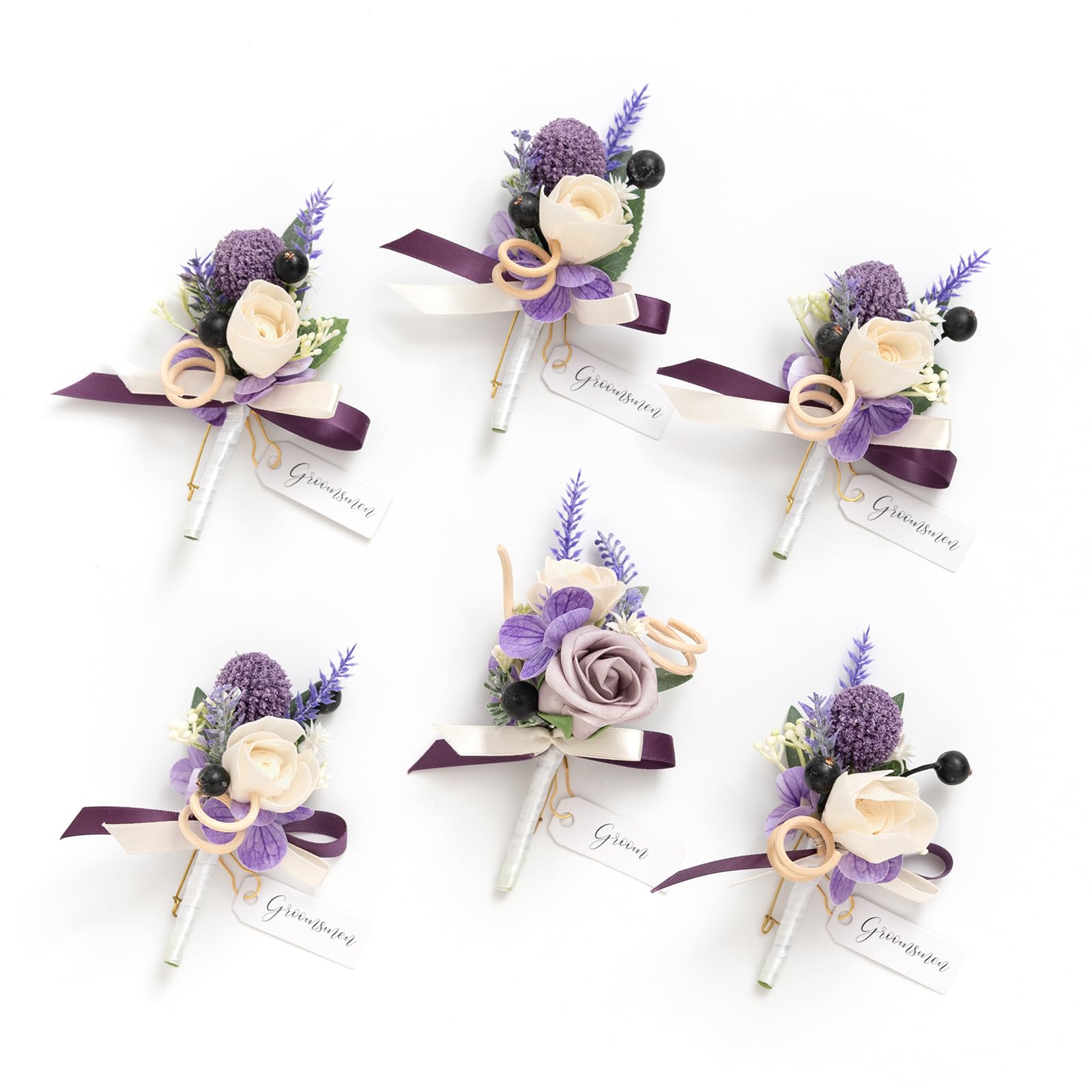 Ling's Moment Boutonniere für Männer, 6 Stück Bräutigam Trauzeugen Boutonniere, künstliche Blumen für Hochzeitsdekoration/Abschlussball/Heimkehr usw