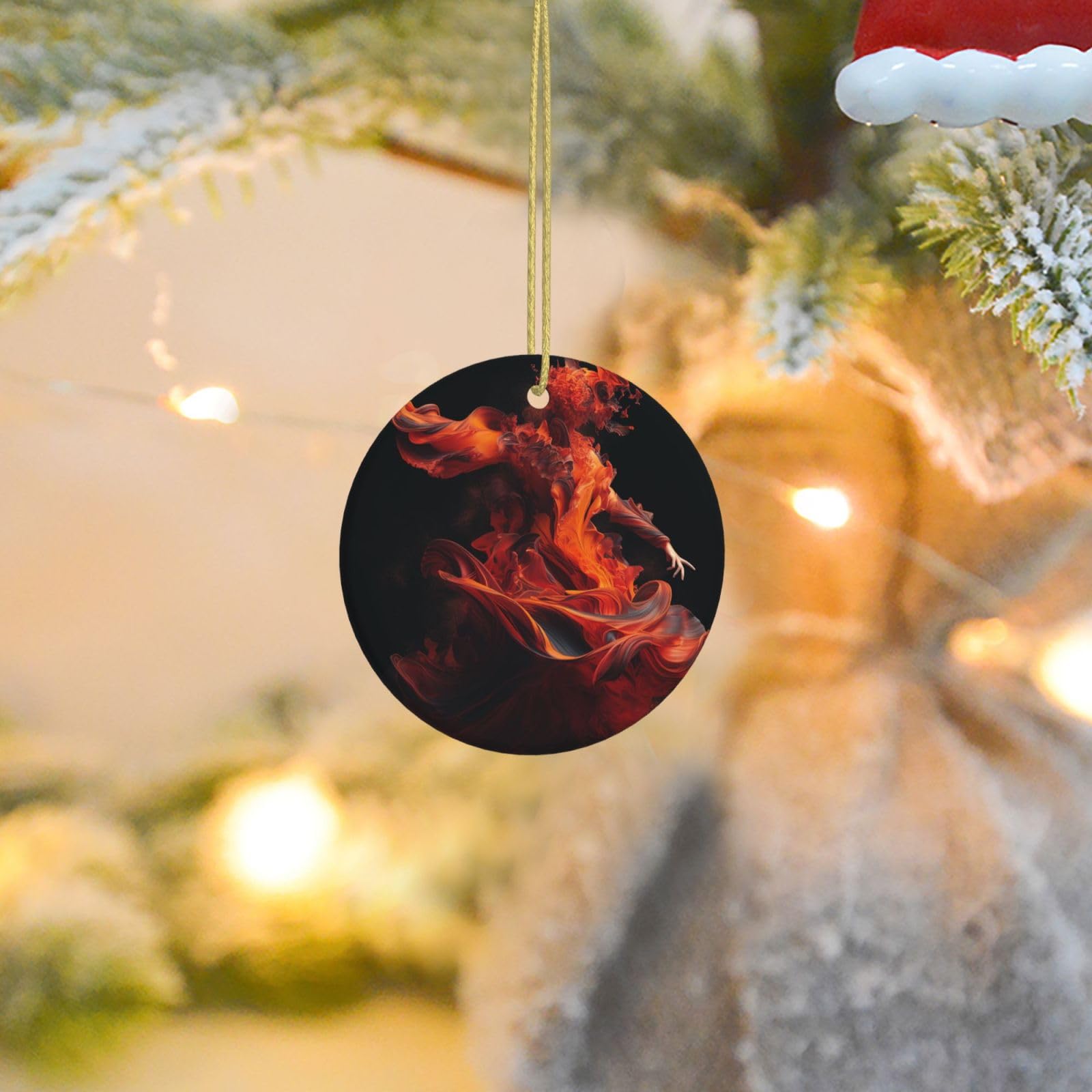 Christmas Tree Ornaments Ceramics Christmas Round Decorations Fire Dancer Ceramics Ornaments Circle Pentagram Xmas Tree Hanging Pendant for Christmas Tree Party Holiday Home Decor