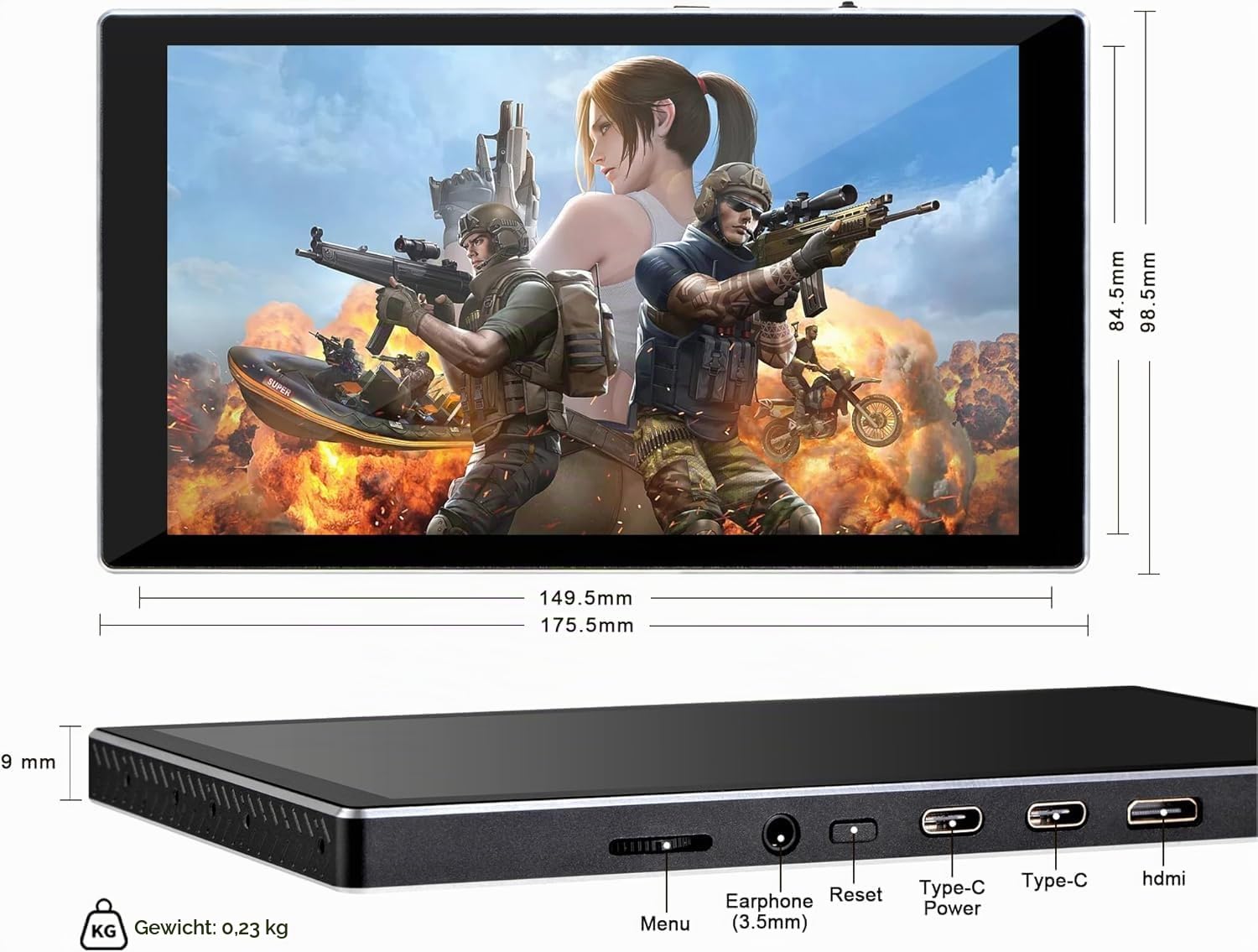 wisecoco 7 Zoll tragbarer Monitor Touchscreen, Mini Monitor IPS 1080P 1920 * 1080 60Hz, LCD-Display zweiter Bildschirm Kleiner USB C HDMI, ultradünnes Leichtgewicht für Gaming PS5 Xbox Laptop PC
