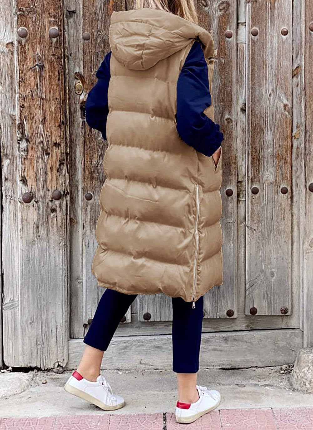 Chalecos Acolchados Con Capucha Para Mujer Palangre Chaleco Cálido Acolchado De Invierno Abrigo Chaqueta Sin Mangas Con Cremallera Chaleco Parka Informal Al Aire Libre Prendas De Abrigo,Caqui,Xl