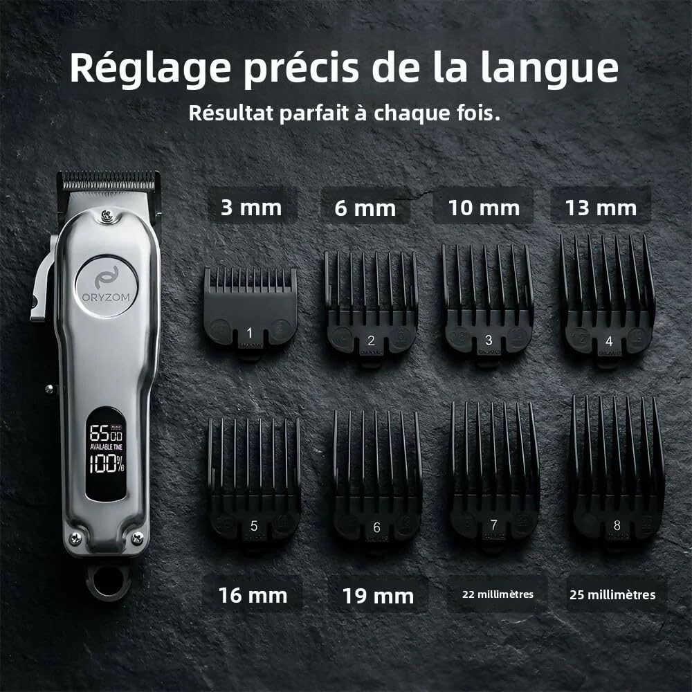Oryzom ProTrim 2.0 Lames de précision en acier inoxydable tondeuse cheveux barbe peigne 8 positions écran LCD USB