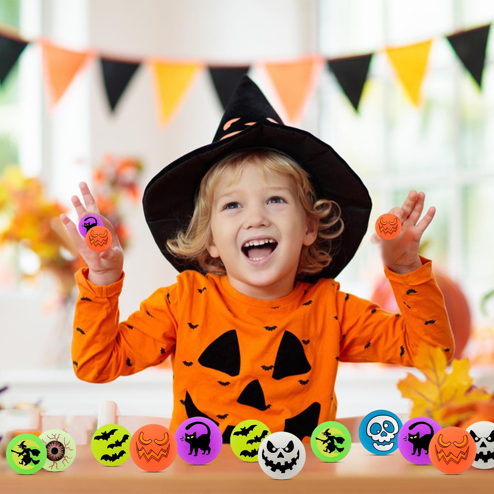 24 Balles Rebondissantes Halloween Phosphorescentes - 27 Mm, Motifs Aléatoires, Caoutchouc