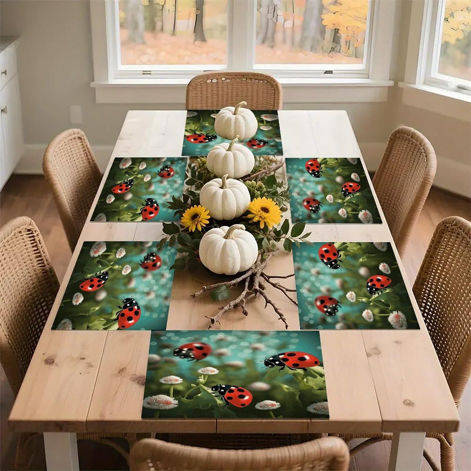 Ladybug Landscape Placemats Heat-Resistant Washable Place Mats Anti Slip Dining Table Place Mats Wipeable Dining Table Mats Kitchen Decoration Placemats 17.7’’×11.8’’