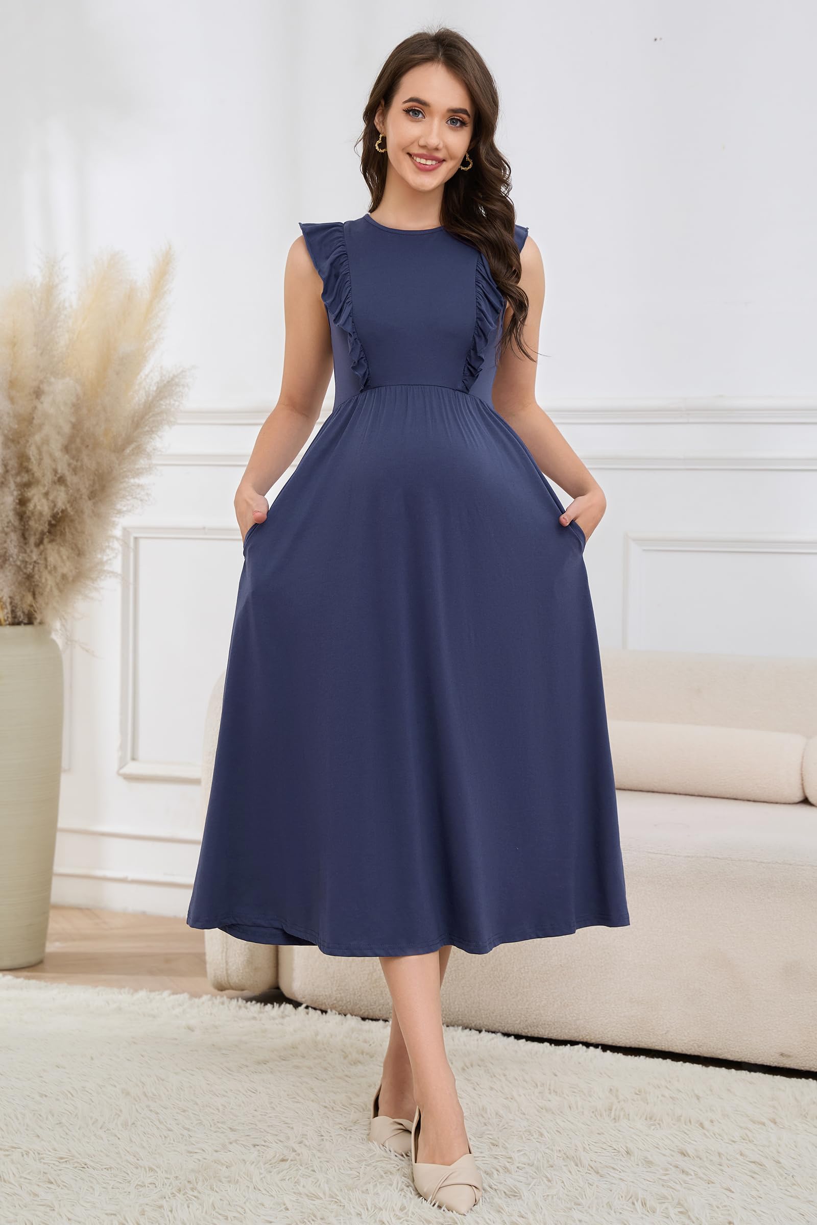OUGES Mujeres 2025 Verano Vestido Tranquilo Oculto con Cierre De Cremallera Vestido de Maternidad para Amamantar