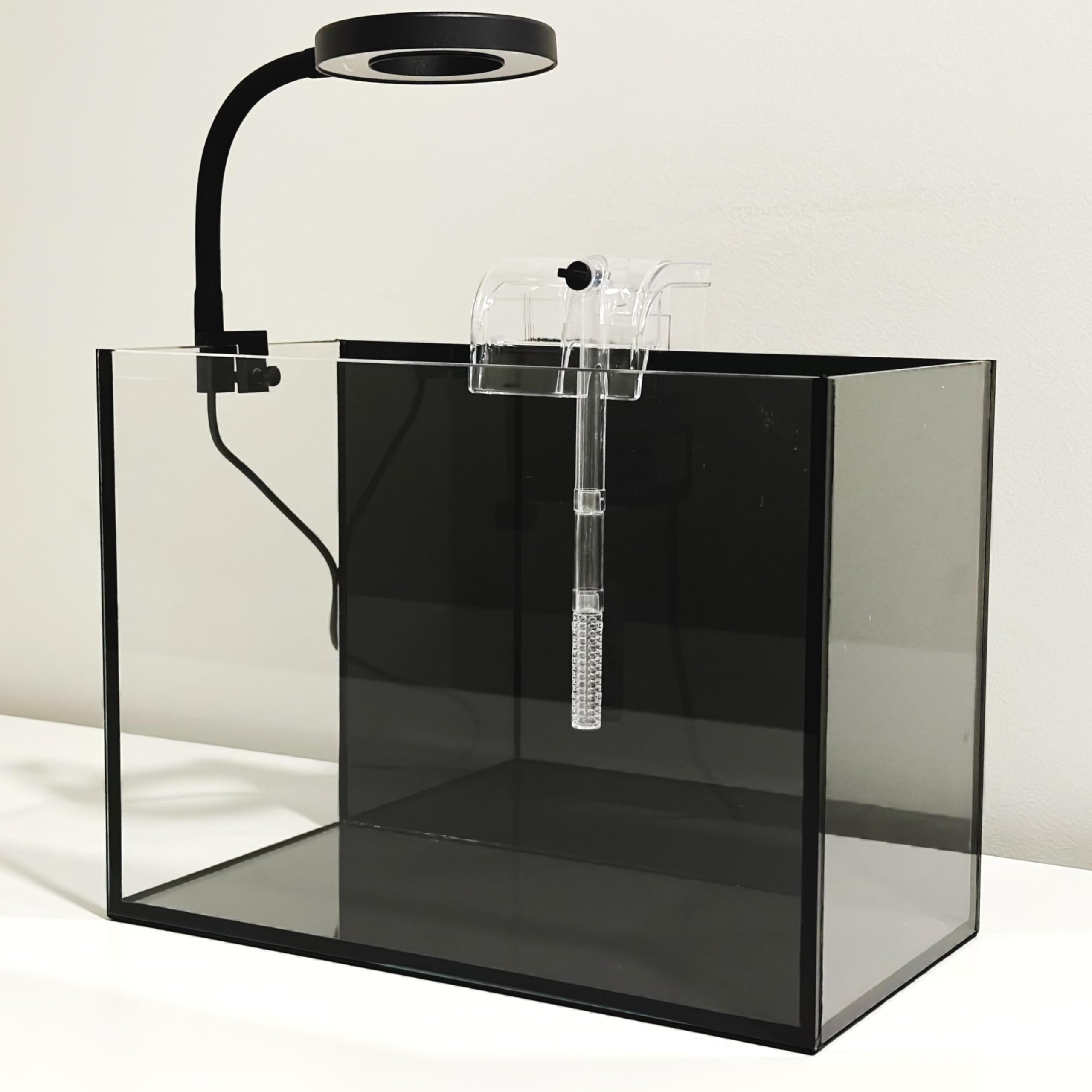 Kit de nano acuario, pequeño acuario de peces Betta, tanque de peces de vidrio sin borde de 2.2 galones con filtro, luz y decoraciones de paisaje acuático (negro, completo)