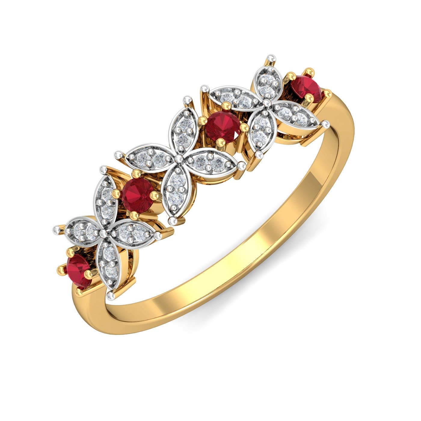 KuberBox Gold and Diamond Petals Ruby Ring