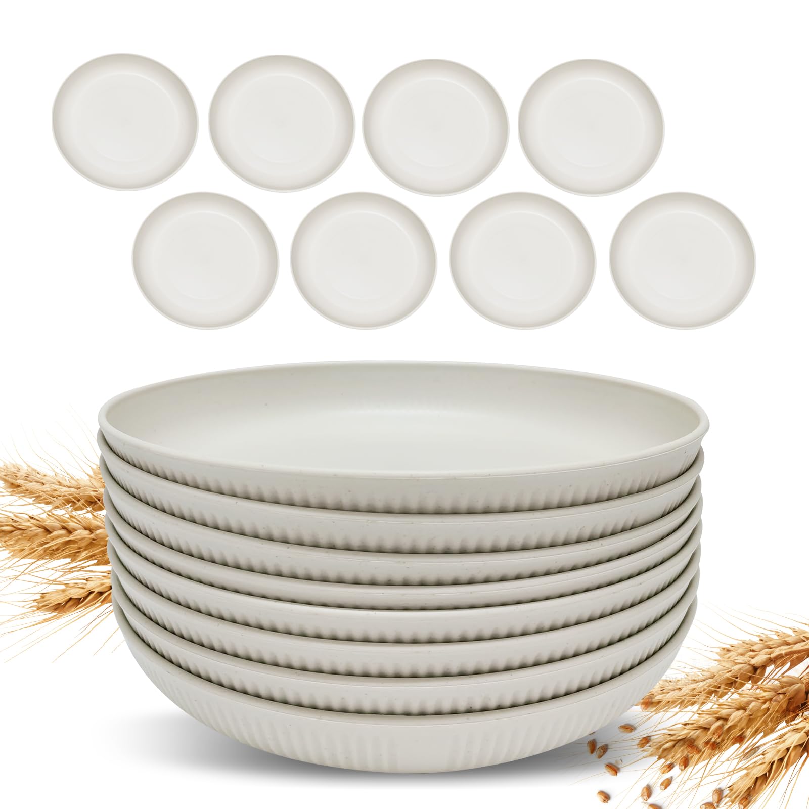 Wiederverwendbar Kunststoff Teller Set mit 8 Stück 23cm, BPA-Frei Mikrowellenfest & Spülmaschinenfest Essteller, Picknickteller | Unzerbrechliches Speiseteller für Salat Pasta Party Zuhause