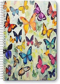 Spiral Notebook,Double-Wire Spiral College Lined Journal Composition School,College & Office Supplies,100 Pages,5.71x 8.26 in - Various Butterflies with Unique Color Fluttering