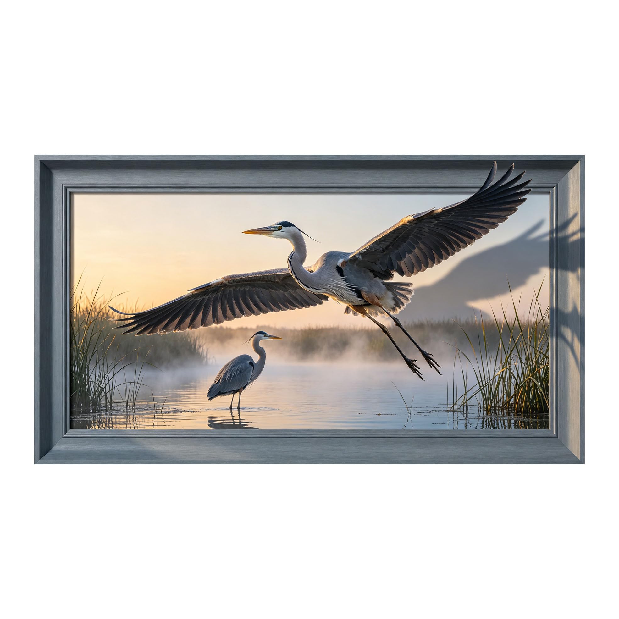 Yzpallescene 3D Framed Wall Art 50cm×100cm Majestic Heron Seascape Panoramic Realistic Impressionist Large Size SelfAdhesive Removable Wall Decor Prints Artwork for Living Room Bedroom Office