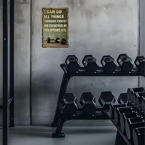 Miniatura 6 de Letrero de metal con texto en inglés "I Can Do All Things Through Christ Gym Motivacional Retro Sign for Workout Home Motivacional Fitness Workout
