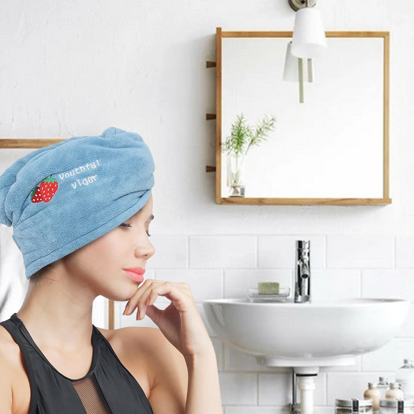 10 asciugamani per capelli | motivo fragola asciugamano in microfibra per capelli, assorbente ad asciugatura rapida turbante avvolgente, asciugamano in microfibra per bambini e adulti | capelli, assorbente ad asciugatura rapida turbante avvolgente, asciug
