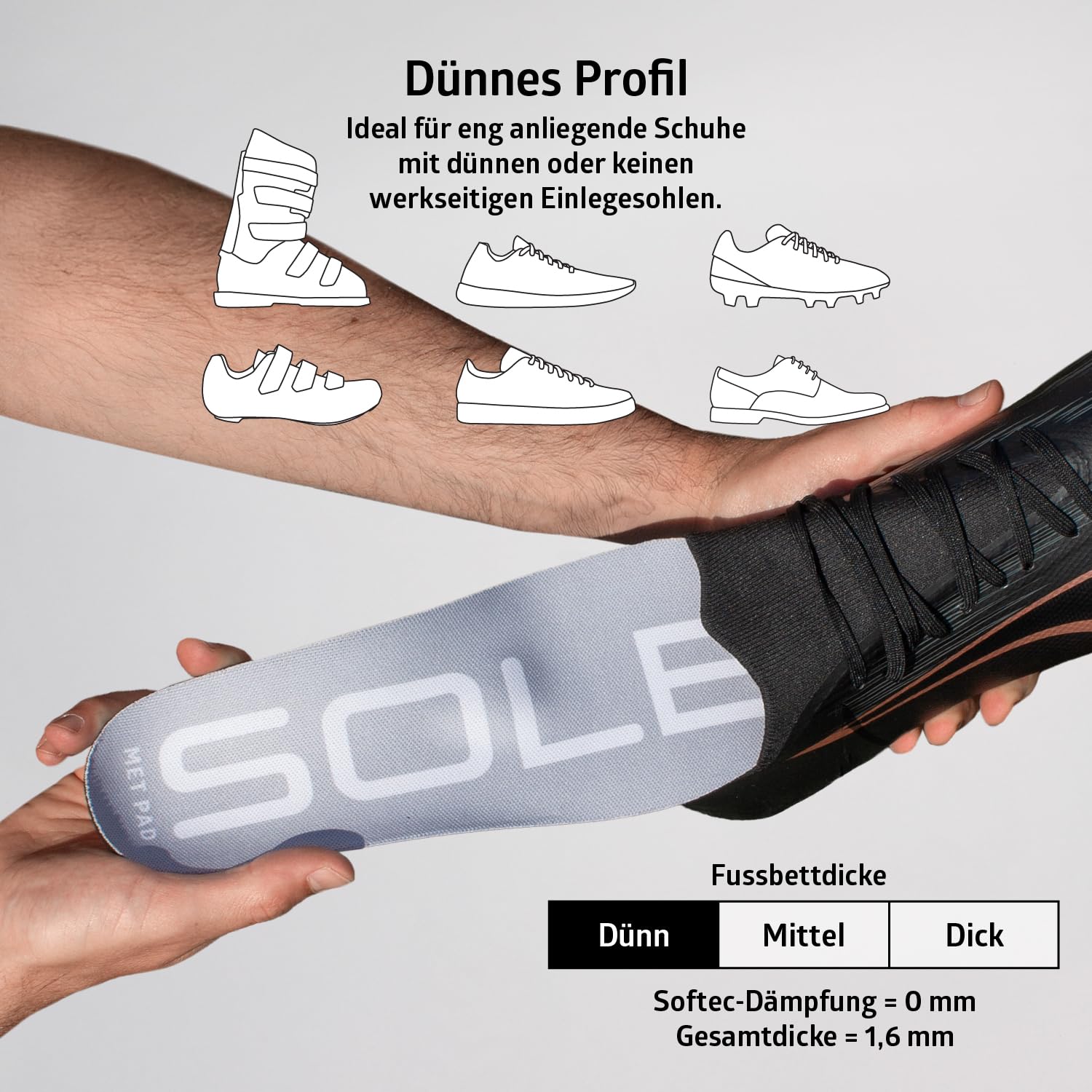 SOLE Active Thin mit Mittelfußpolster – Einlegesohlen zur Linderung von Plantarfasziitis und Unterstützung des Fußgewölbes – Herren Größe 13 / Damen Größe 15