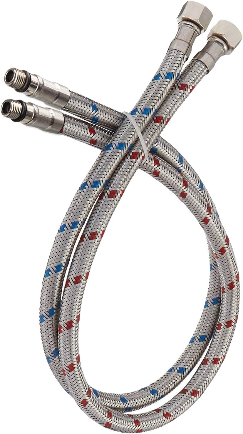 24-Inch Long Faucet Connector, Braided Stainless Steel Supply Hose 3/8-Inch Female Compression Thread x M10 Male Connector, x 2 Pcs (1 Pair) w/ 2x 1/2 Adapters