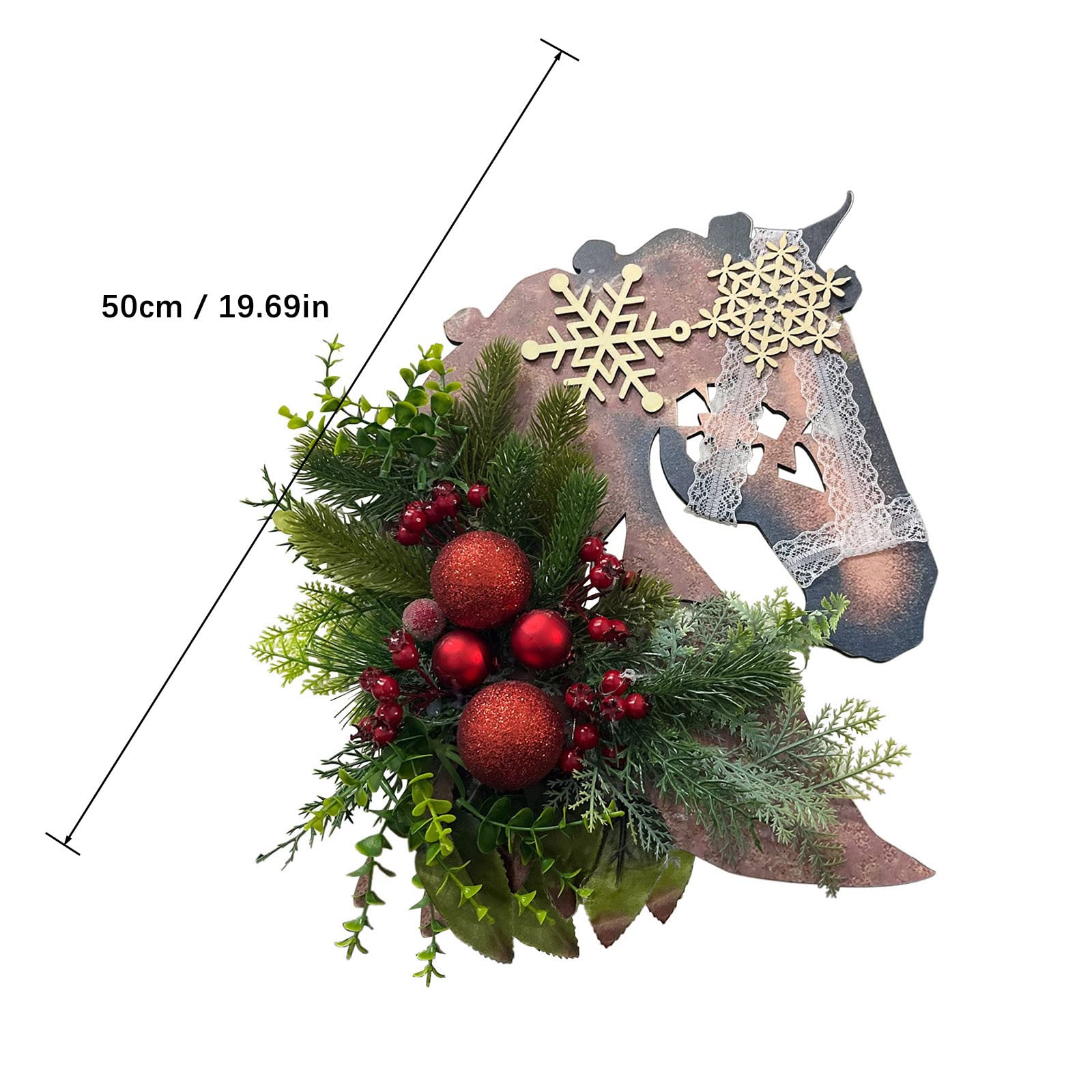 Ghirlanda Natalizia Con Testa Di Cavallo | Decorazione Porta Ingresso | PVC Realistico | 40x30 Cm | Verde E Rosso Per Natale