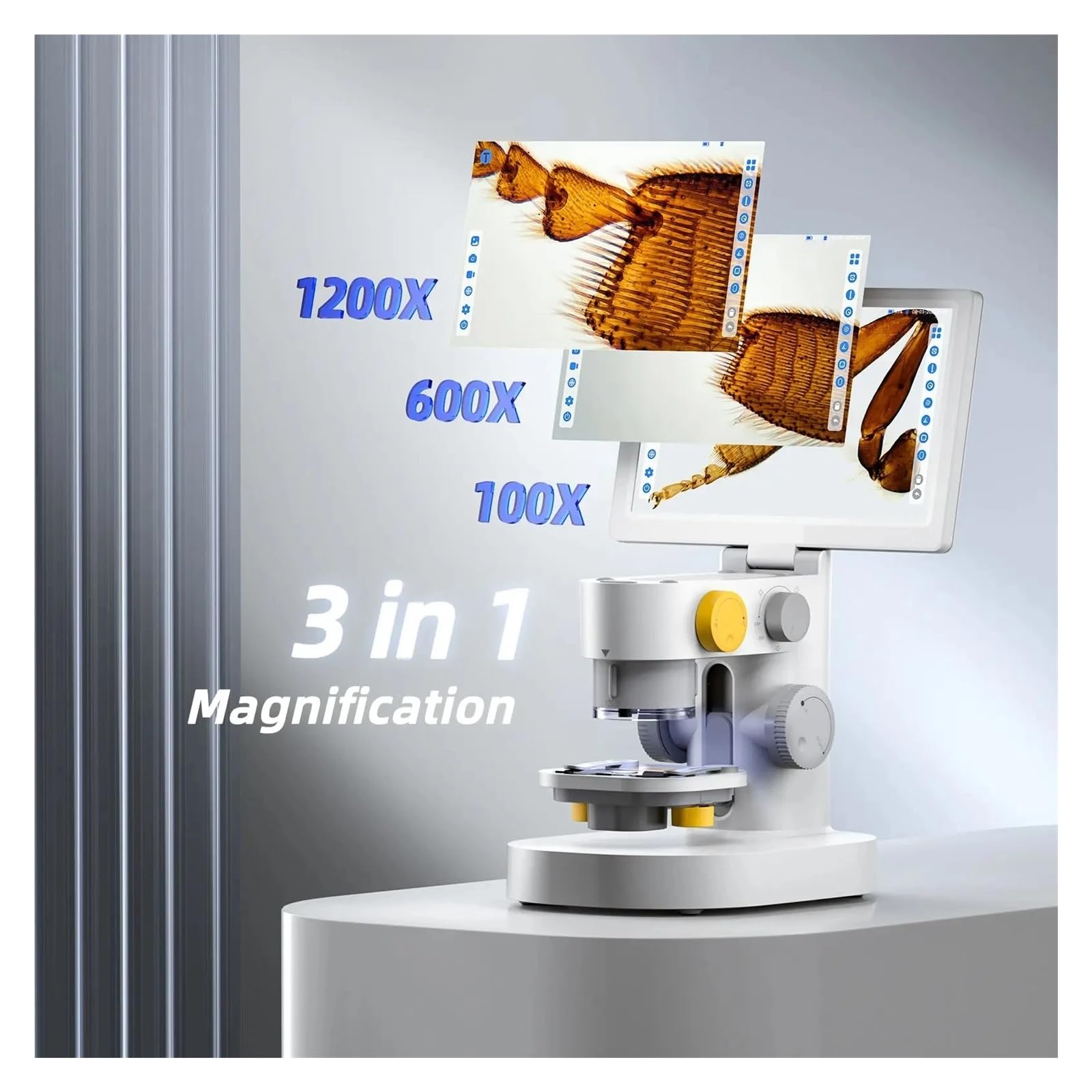 Microscopio Biologico Digitale Con Tripla Fotocamera 1200X 9 '' IPS Touch Screen 1080P Slide Rilevatore Bio Intelligente For Bambini Adulti Chiaro E Preciso