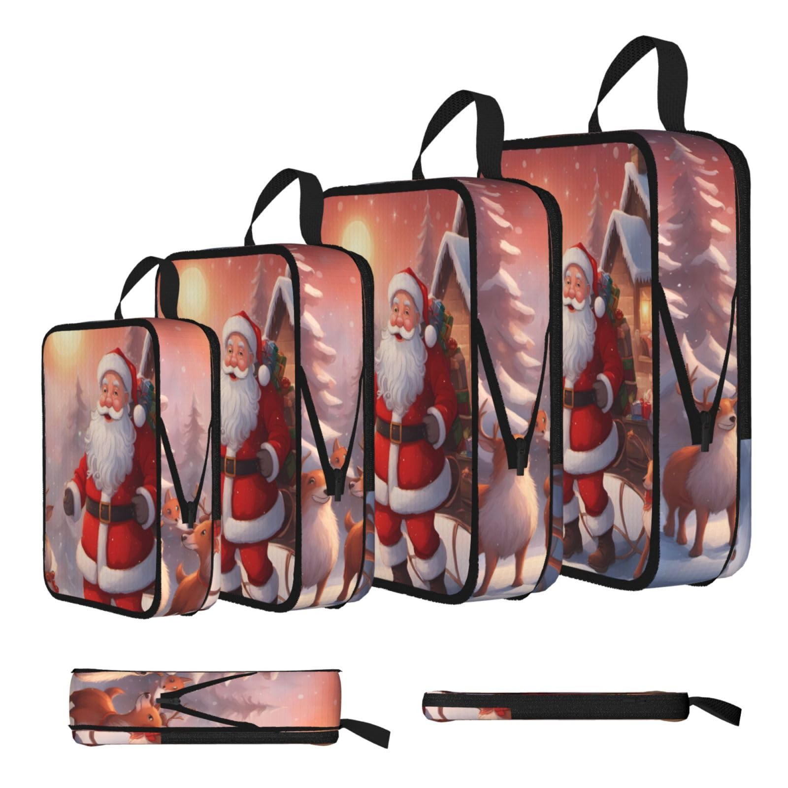 Sxzvvbn Black Winter Santa Claus Compression Packing Cubes 4 Piece Set