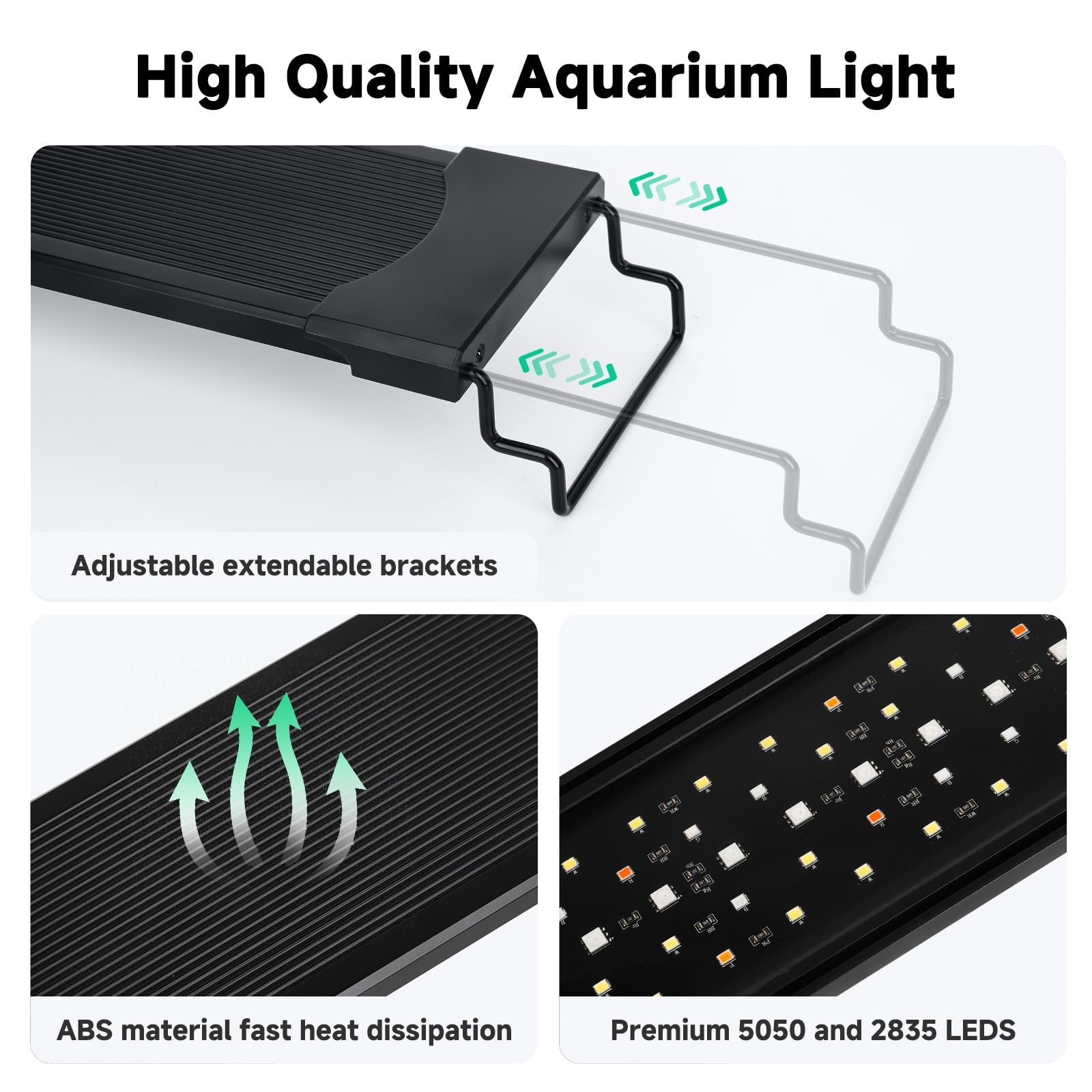 AQQA Aquarium LED Beleuchtung, 24W Vollspektrum 24/7 Modus, Einstellbare Timer Helligkeit, Aquarium Pflanzenlicht mit ausziehbarer Halterung, für 60-80cm Fischtank