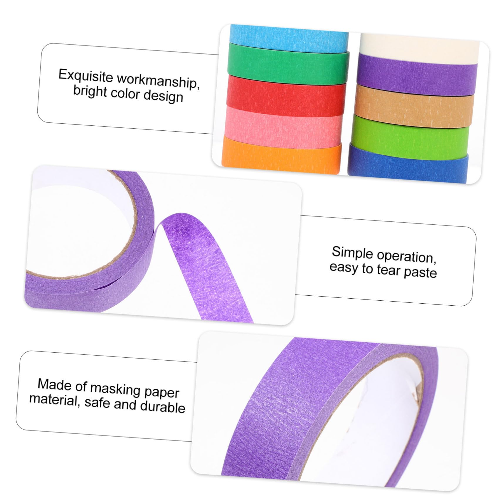 TEHAUX Nastro Mascheratura Pittura Colorato 12 Pezzi Carta per Verniciatura | Facile da Rimuovere, Resistenza al Calore e Strappo, Aderenza su Diverse Superfici